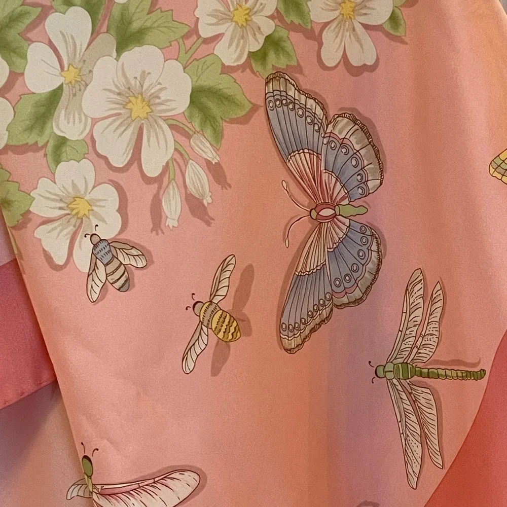 Beautiful scarf - Butterflies, dragonflies, & florals on a pink background